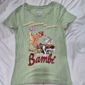 Kids Disney Bambi Green T-Shirt with Colorful Characters Size Medium